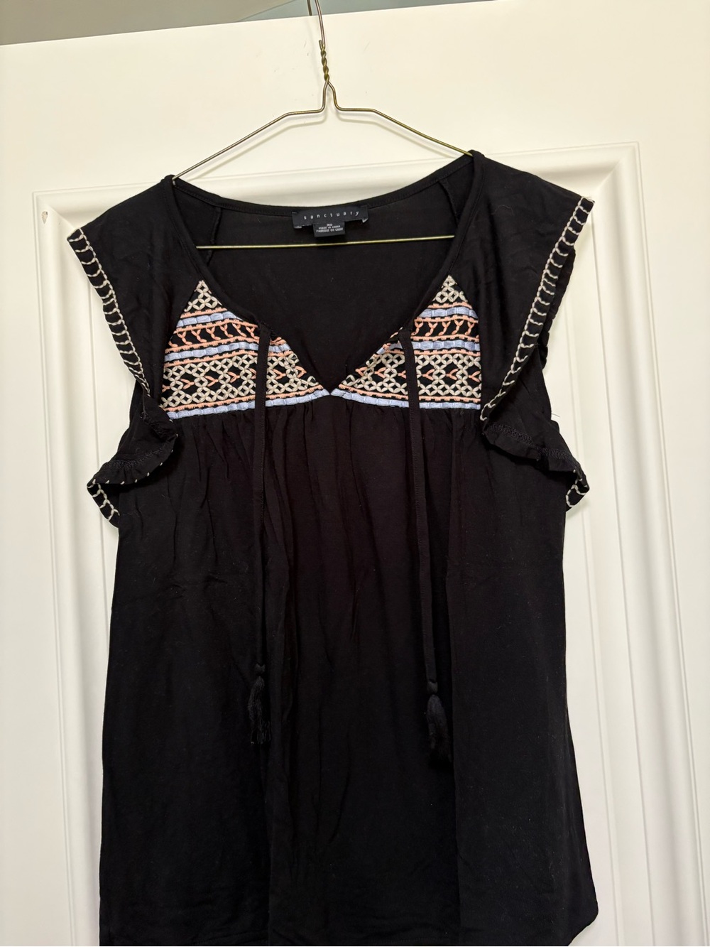Sanctuary Black Embroidered Flutter-Sleeve